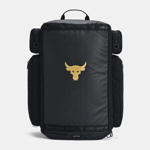 UA Under Armour Project Rock Duffle Backpack Bag Black Gold Gym 1376459-002 $130